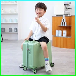 Children's Travel Suitcase on Wheels 18/20 Inch Rolling Luggage Kids Lightweight Can Sit Ride Trolley Suitcase Universal Wheel