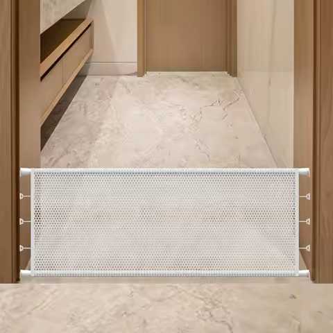 Retractable Pet Gate Adjustable Child Safety Mesh Dog Barrier Cat Proof Gate Prevent Crawling For Deck Porch Hallways House Home