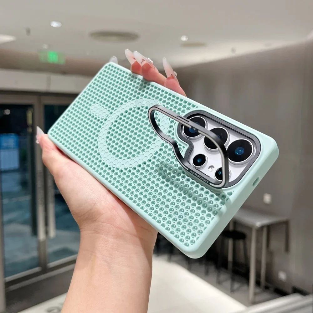 

Роскошный рассеивающий тепло дышащий сетчатый чехол-держатель для Samsung S25 S24 Ultra S23 Plus для Magsafe Stand, охлаждающий противоударный чехол