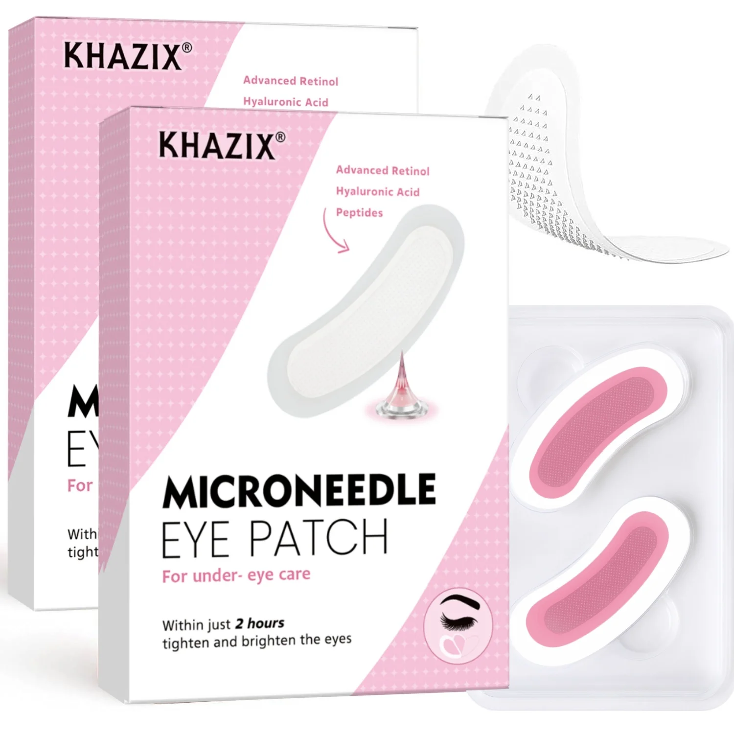 Microneedle Eye Patches Retinol Hyaluronic Acid Peptides, Lifting & Firming for Eye Area Crow's Feet Smile Lines, 1Pair.
