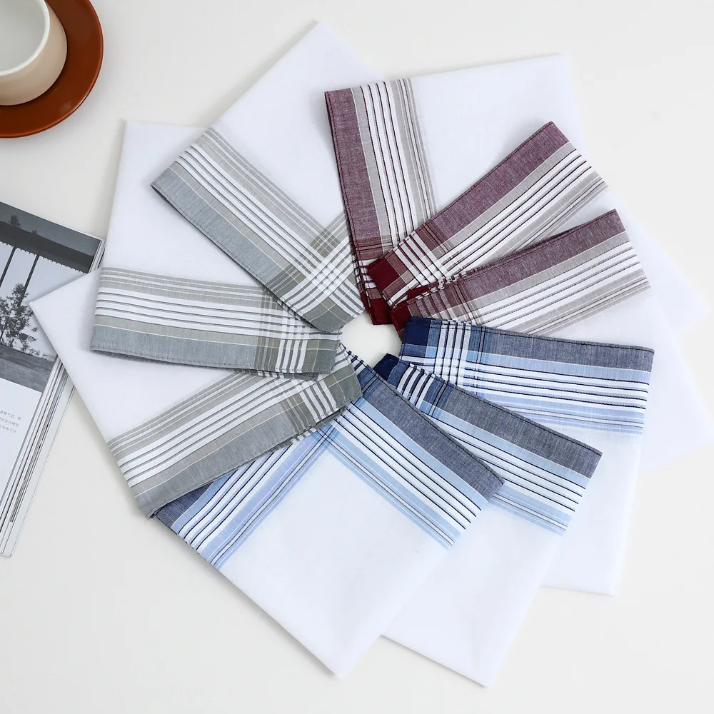 6/12 Pcs Light-colored Handkerchief Pure Cotton Hand Towel Men's Plaid Segment Suit Pocket Towel Europe and America 40cm