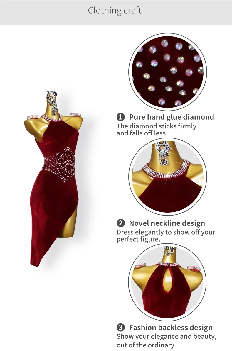 Damen-Tanzkostüm, Latein-Wettbewerb, Partys, Rock, Bühnenkostüm, Samt, Sport, Standard, Ballsaal, Abend-Jumpsuit, eleganter Samba – Detail 6