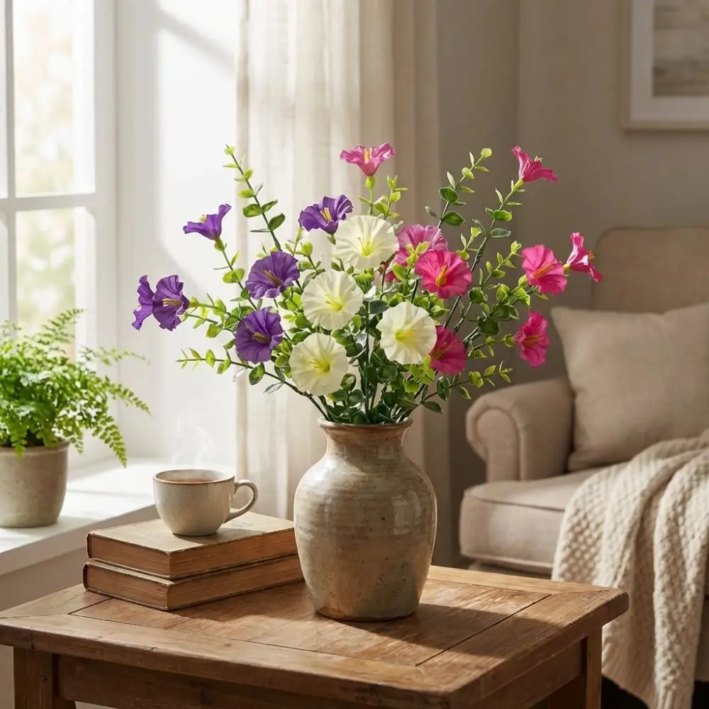 Искусственные-пластиковые-цветы-ипомеи-реалистичные-яркие-оттенки-ветка-ипомеи-весенняя-тематика-УФ-стойкие-имитация-растений