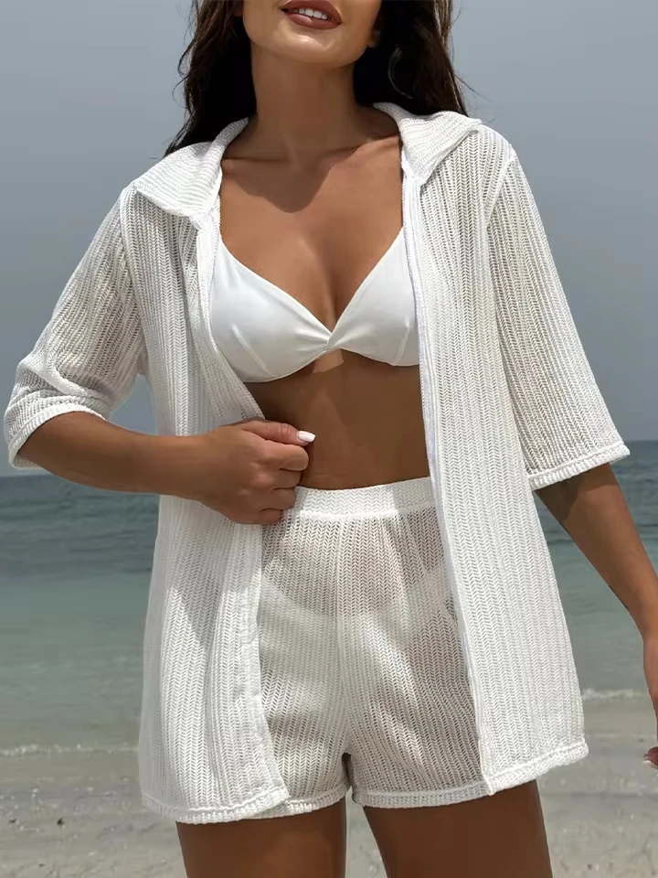 

Vzvn Fashion Sunscreen Mesh Shirt Shorts 4 Piece Set Women Split Swimsuit Beach Vacation Bikini 2025 New All Season Bikini Set