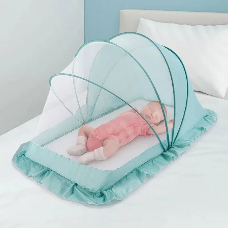 Mosquitera plegable para cama de bebé, red portátil para cuna, con almohadas de algodón