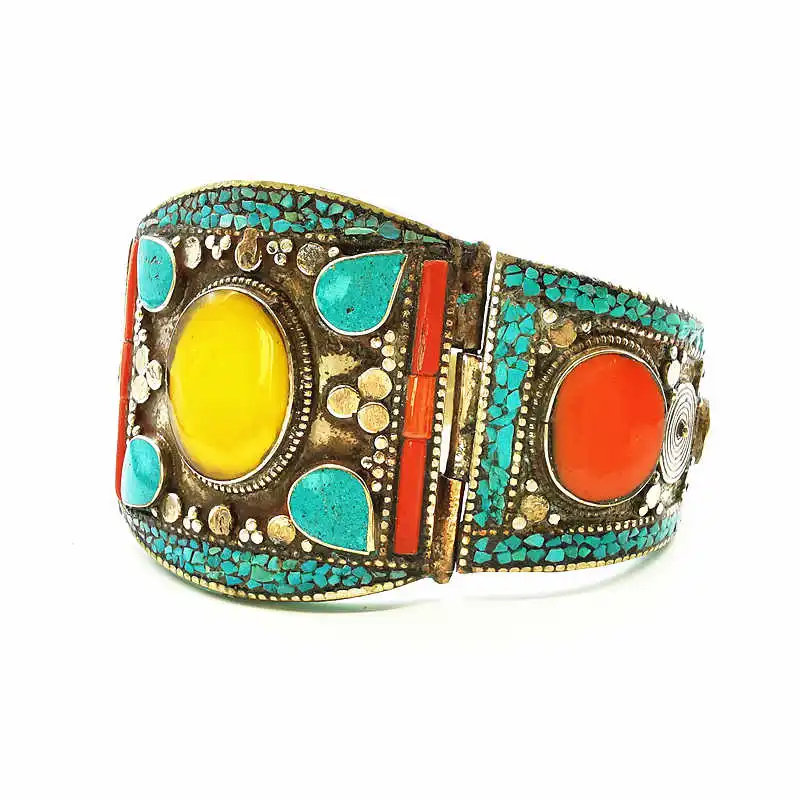 Indian Dancing Open Cuff Bangle Locket Nepal Vintage Jewelry Big Bangles for Big Women BB-485