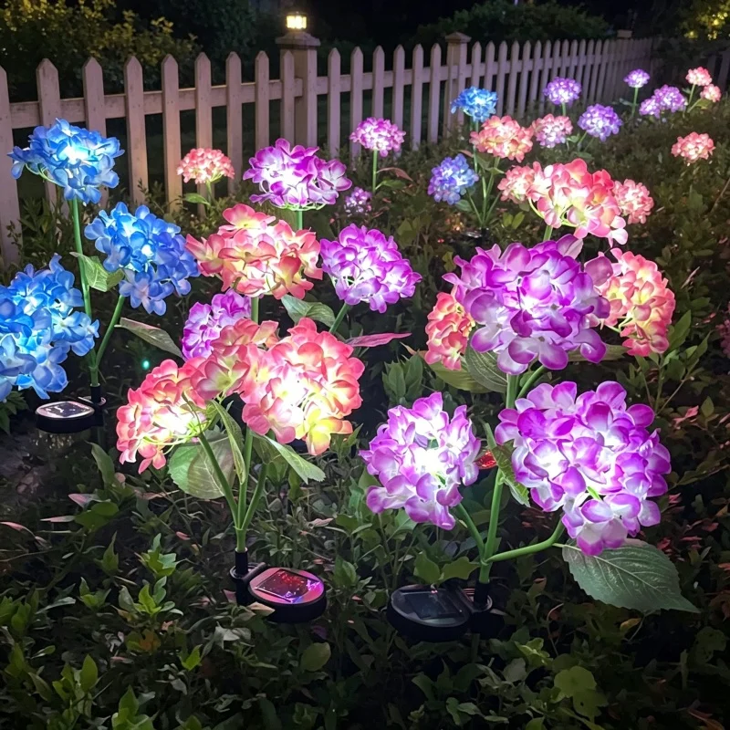 Solar Hydrangea Flower Lamp, Solar LED Light, Outdoor Garden Lawn Lamp, Courtyard Garden Lawn Fence, Passage, Villa Decoration