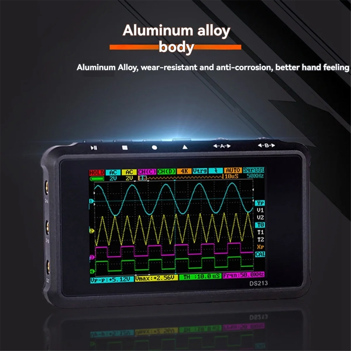 ABKM DS213 Mini osciloscopio Digital 100M Sa/S 15MHz osciloscopio de bolsillo de 4 canales USB Osciloscopio multímetro pantalla LCD