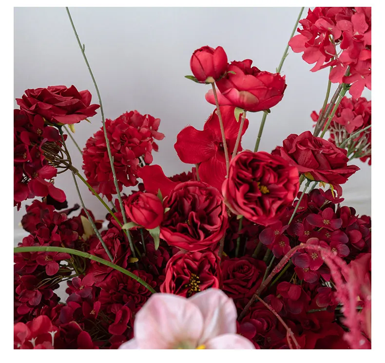 5D Künstliche Rote Rosen-Serie Bodenblume Tischblume Hochzeits-Blumenarrangement Hintergrund Gangdekoration Blumenreihe Requisiten – Detail 5