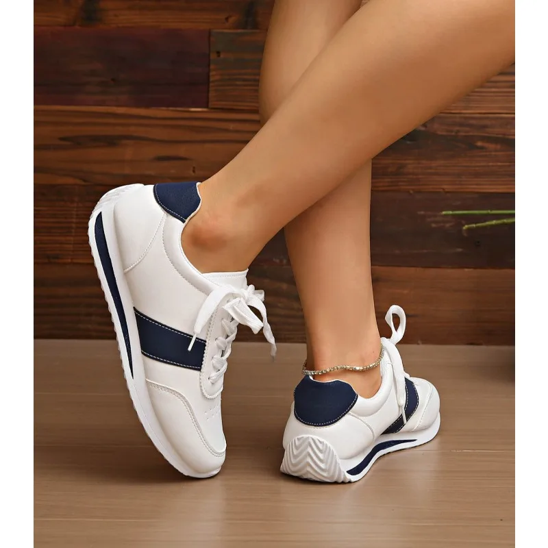 Women's Contrast Color Platform Sneakers Fashion Non Slip Lace Up Sports Shoes for Women Plus Size Lightweight Casual Sneakers