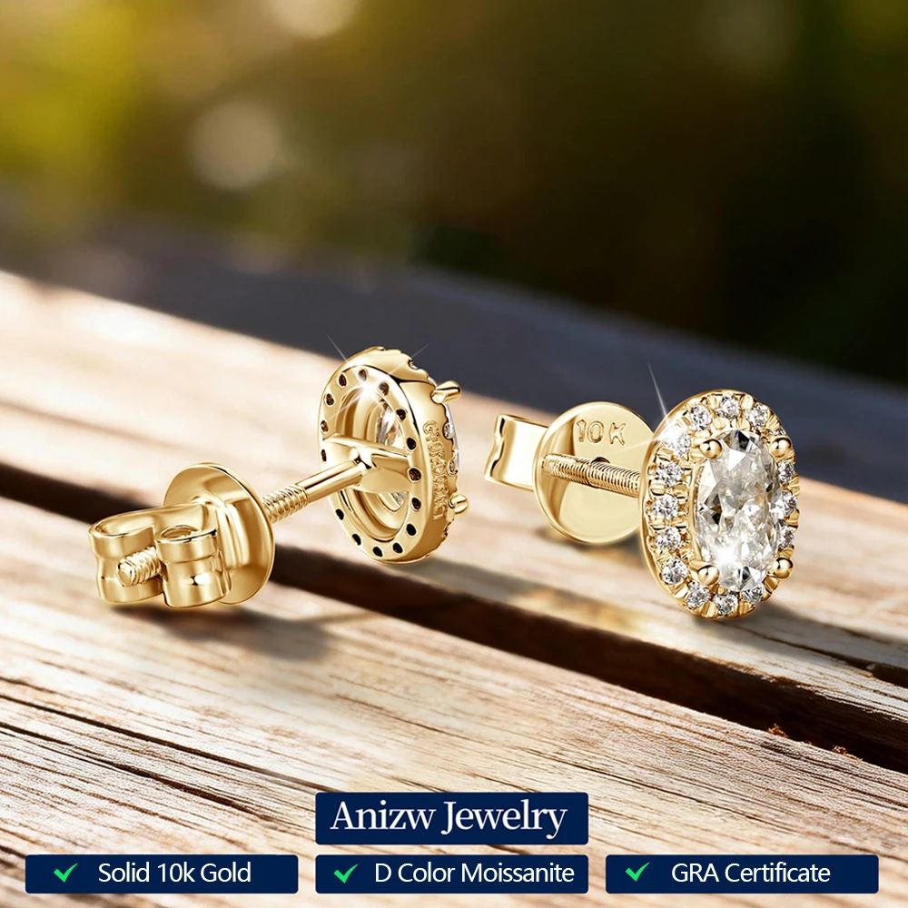 

Анзив 5х3мм 0.6cttw. Серьги-гвоздики овальной огранки из настоящего золота 10 карат для женщин и мужчин, свадебные серьги с ореолом 2025 года, сертифицированные ювелирные изделия