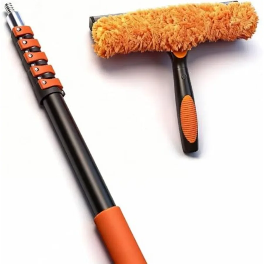 

18Feet Window Cleaning Kit, 2-in-1 Squeegee with Telescoping Pole and Flip-Lock and Screw Dual Locking, Professional Long Handl