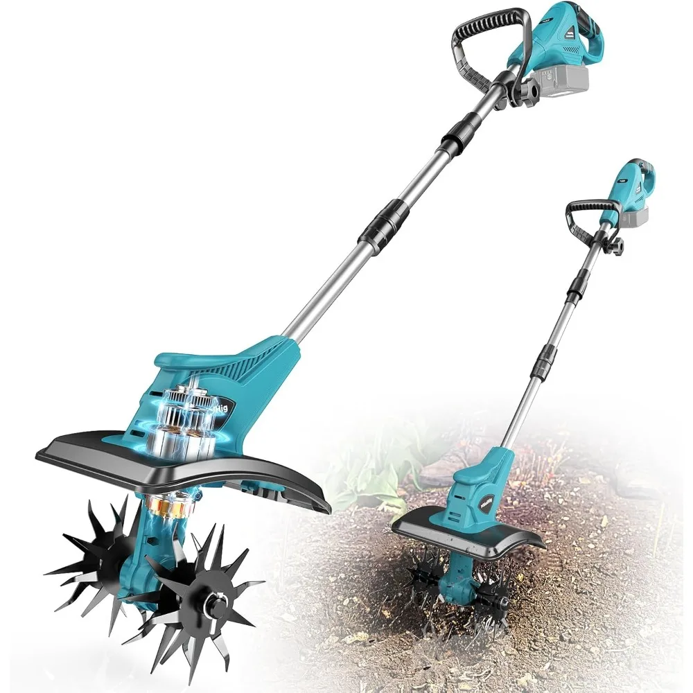 

Cordless Tiller Cultivator for Makita 18V Battery: Tiller for Gardening 360RPM Electric Garden Tiller, Brushless Rototiller 9"