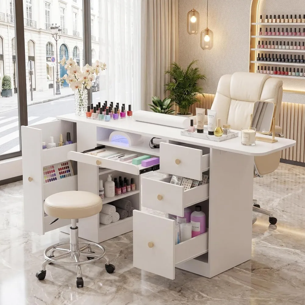 

47 inch Nail Desk for Nail Tech White Manicure Table Nail Station with Foldable Tray&Tool Display Tray Acetone, Customized