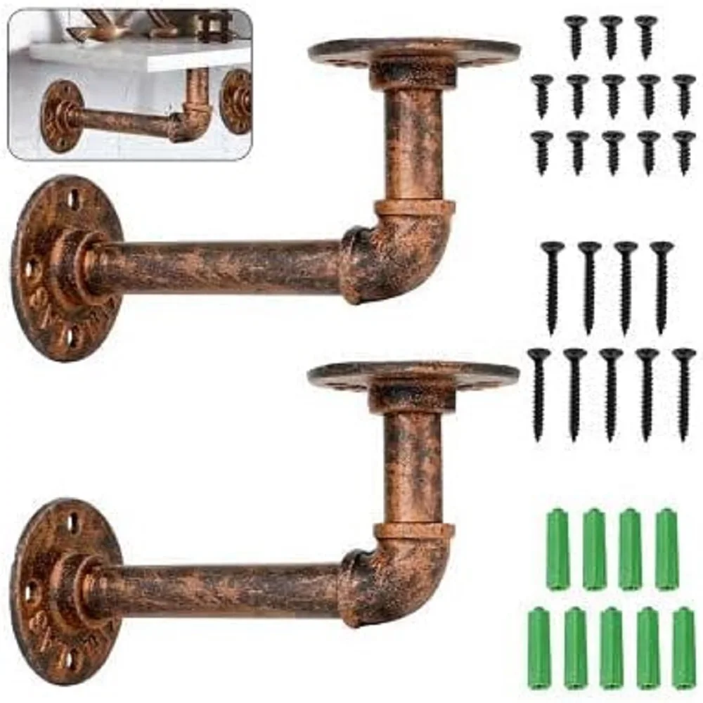 2pc pipe shelf brackets Industrial Iron Rustic Wall Floating Shelves Supports uk