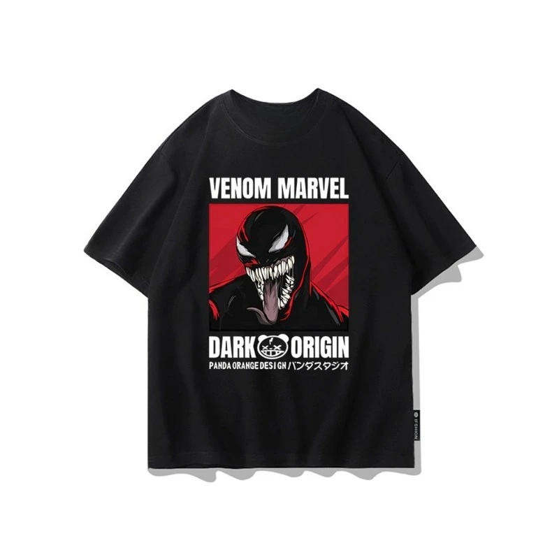 

Детская футболка из чистого хлопка с мультяшным принтом Marvel Venom Spider Man, свободная, повседневная, модная, крутая, для родителей и детей, с короткими рукавами, 2026