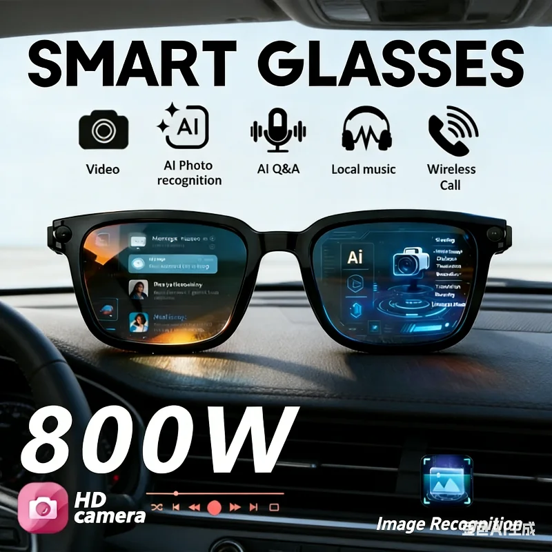 800W HD AI Smart Bluetooth Glasses HD Shooting Waterproof Camera Photo Video Voice Call Translation AI Glasses Motorcycle Goggle