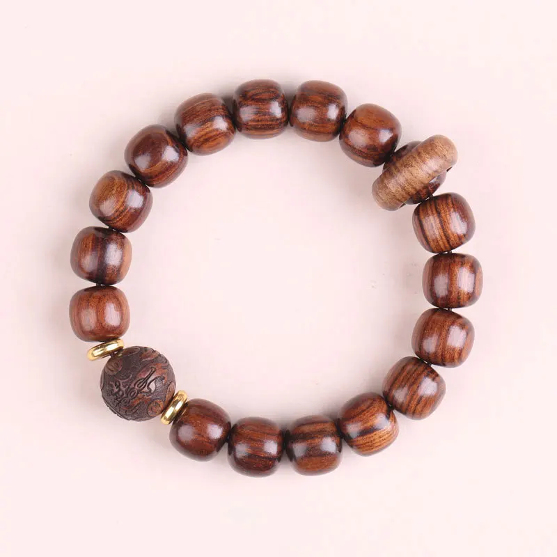 African Sandalwood Bracelet Barrel Beads Men and Women Hand Jewelry Crafts Buddha Beads Rosary Black Rosewood Bracelet