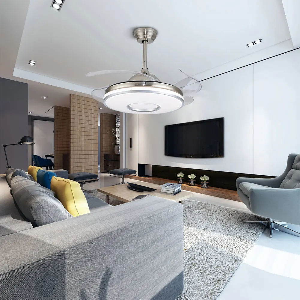 OUKANING-Modern Retrátil Teto Fan Light, CCT Dimmable, Remote LED Chandelier