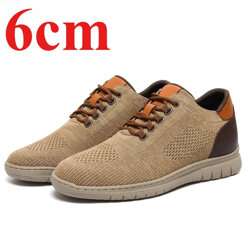 

Fabric Mesh Height-increasing Shoes Men's 6cm Fashiona Casual Board Shoes Lightweight Comfortable Invisible Elevator Shoes Male