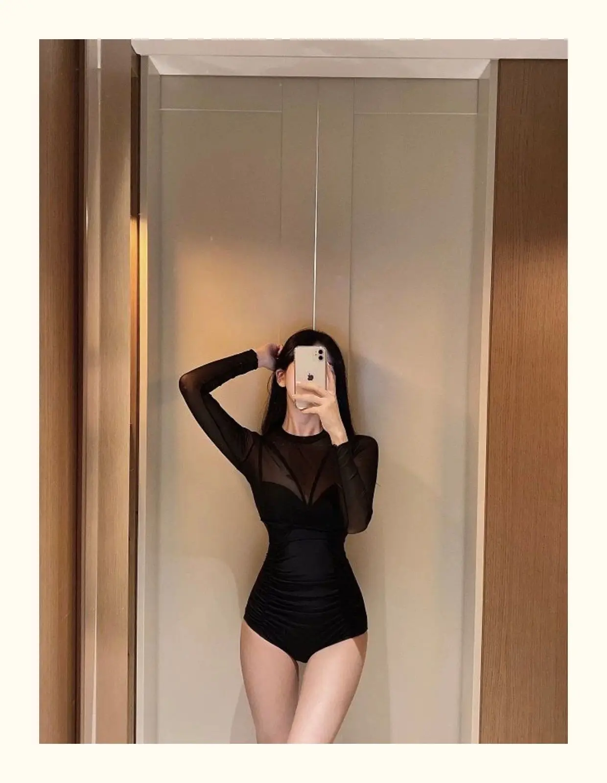 ผู้หญิง 2025 ใหม่ร้อนรุ่น One-piece Slim-ครอบคลุมลูกไม้เซ็กซี่แขนยาวแหวนเหล็ก Gathering ชุดว่ายน้ํา