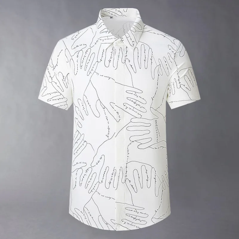 

Летняя деловая повседневная рубашка с короткими рукавами и принтом ладони, устойчивая к морщинам, без железа, для мужчин