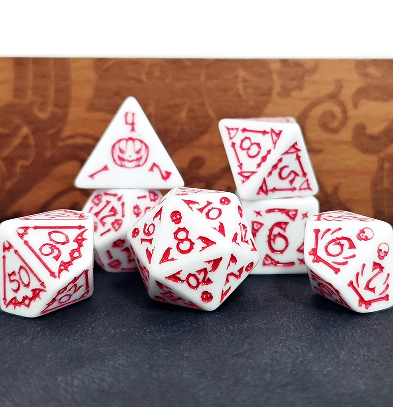 7pcs/set Halloween Theme Pattern Digital Polyhedral Dice Suit D4/6/8/10/12/20 Teaching Dice Table Game Board Game Dice Set