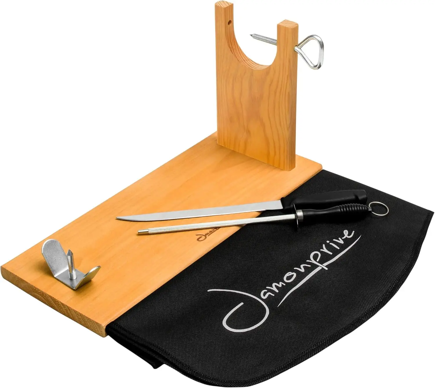Juego de soporte para jamón profesional con cuchillo, afilador y cubierta: ideal para abrigos Serrano, Ibéricos y Prosciutto