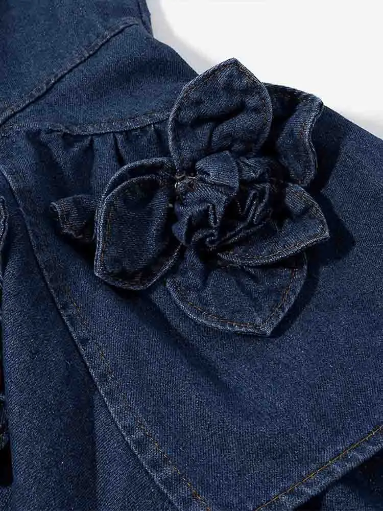 ヨーロッパスタイルの新しい女性のファッション多用途気質立体フラワーデニムサスペンダードレス