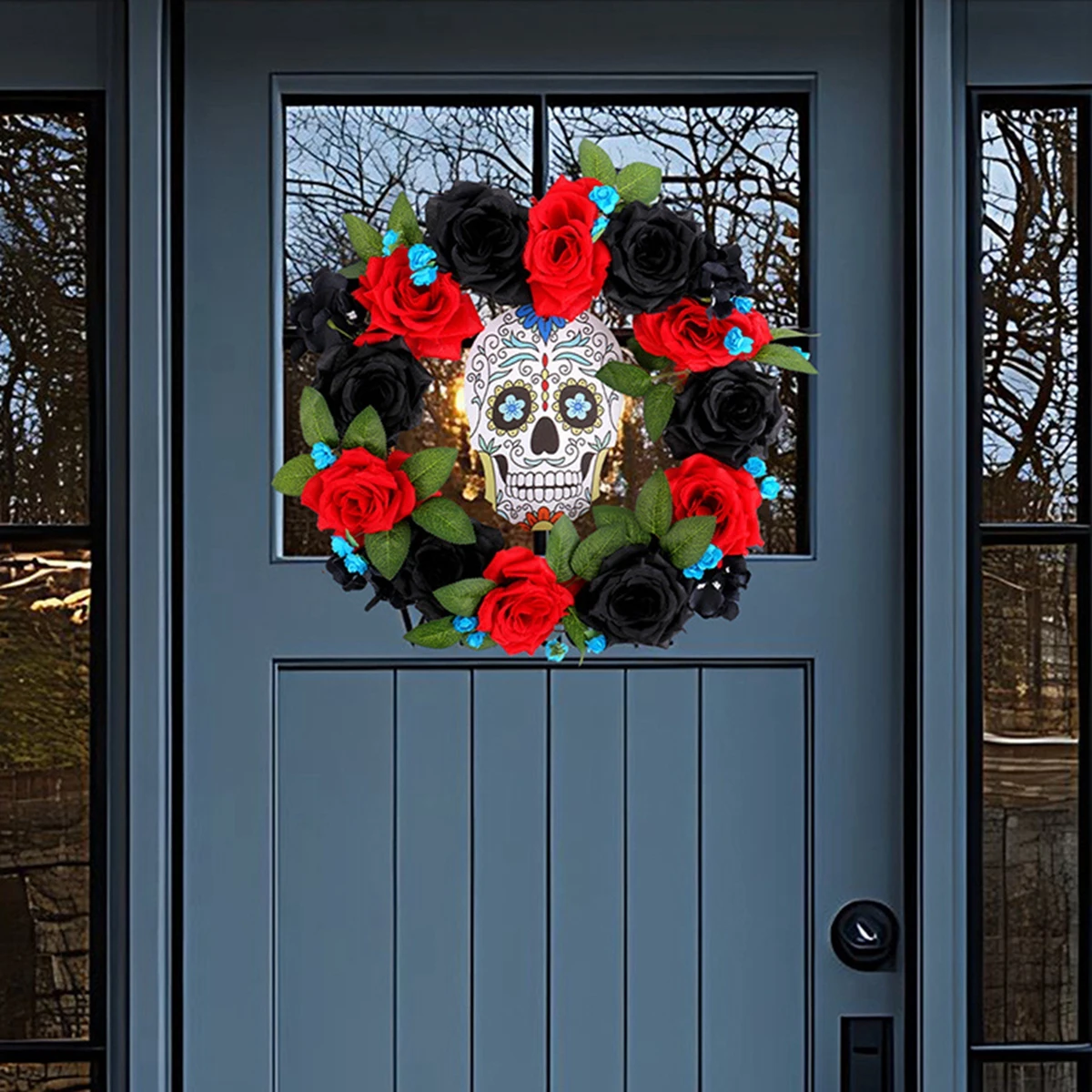 

Halloween Wreaths for Front Door, 13.7Inch Halloween Artificial Roses and Ghost for Indoor Outdoor Window Proch Halloween Decor