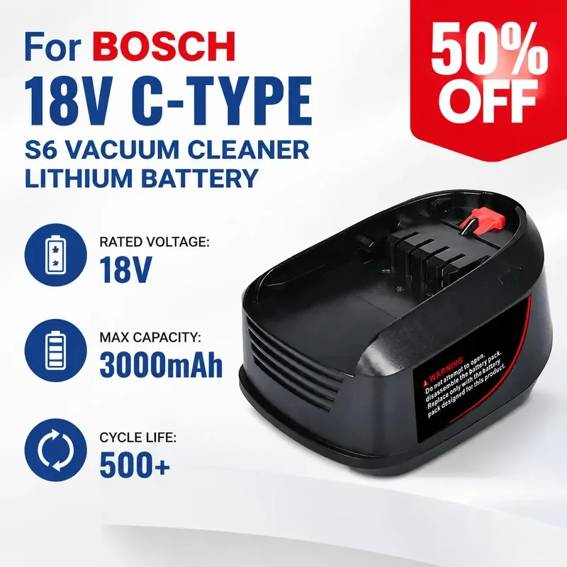 

For Bosch 18V Lithium Battery C Type S6 Vacuum Cleaner Battery and Electric Drill PSR18LI-2 Compatible