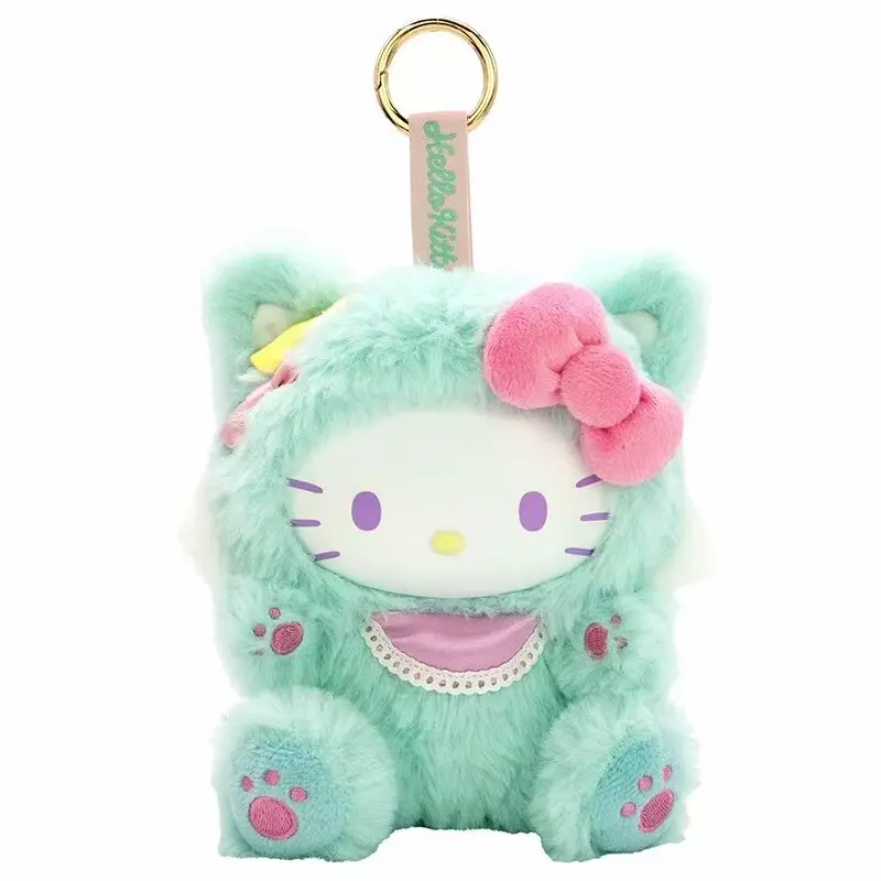 New Cartoon Sanrio Kawaii Hello Kitty Leopard Print Costume Hoodie Series Kitty Plush Doll Bag Charm KeyChain Girl Birthday Gift view 3