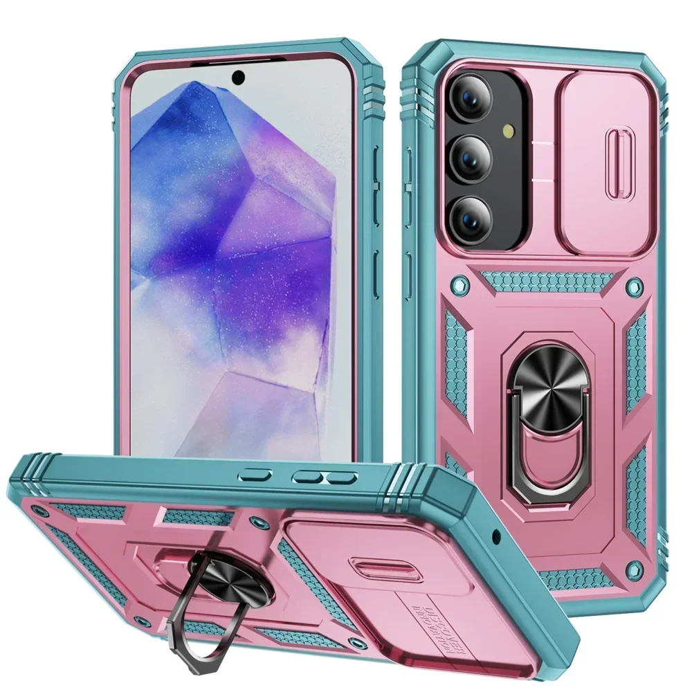 Case voor Samsung Galaxy S24 S23 S22 S25 Ultra Plus A17 A56 A36 FE 4G 5G Slider camera Beschermen 360 Volledige Bescherming Bracket Cover