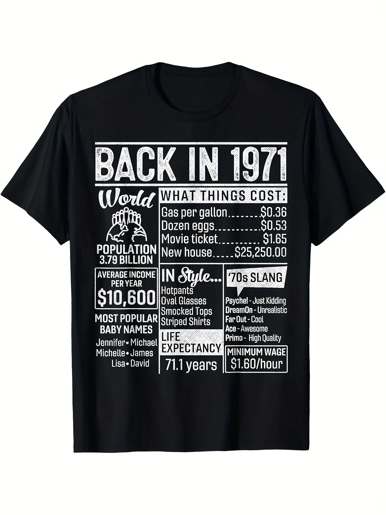 Vintage 1971 T-Shirt - Retro 70s Music & Pop Culture Short Sleeve Crew Neck Tee Suitable for All Seasons, Regular Fit Casual Shirt with Nostalgic Print, Machine Washable Gift for 50th Birthday or for and Exercising Comfortable, for Teenager