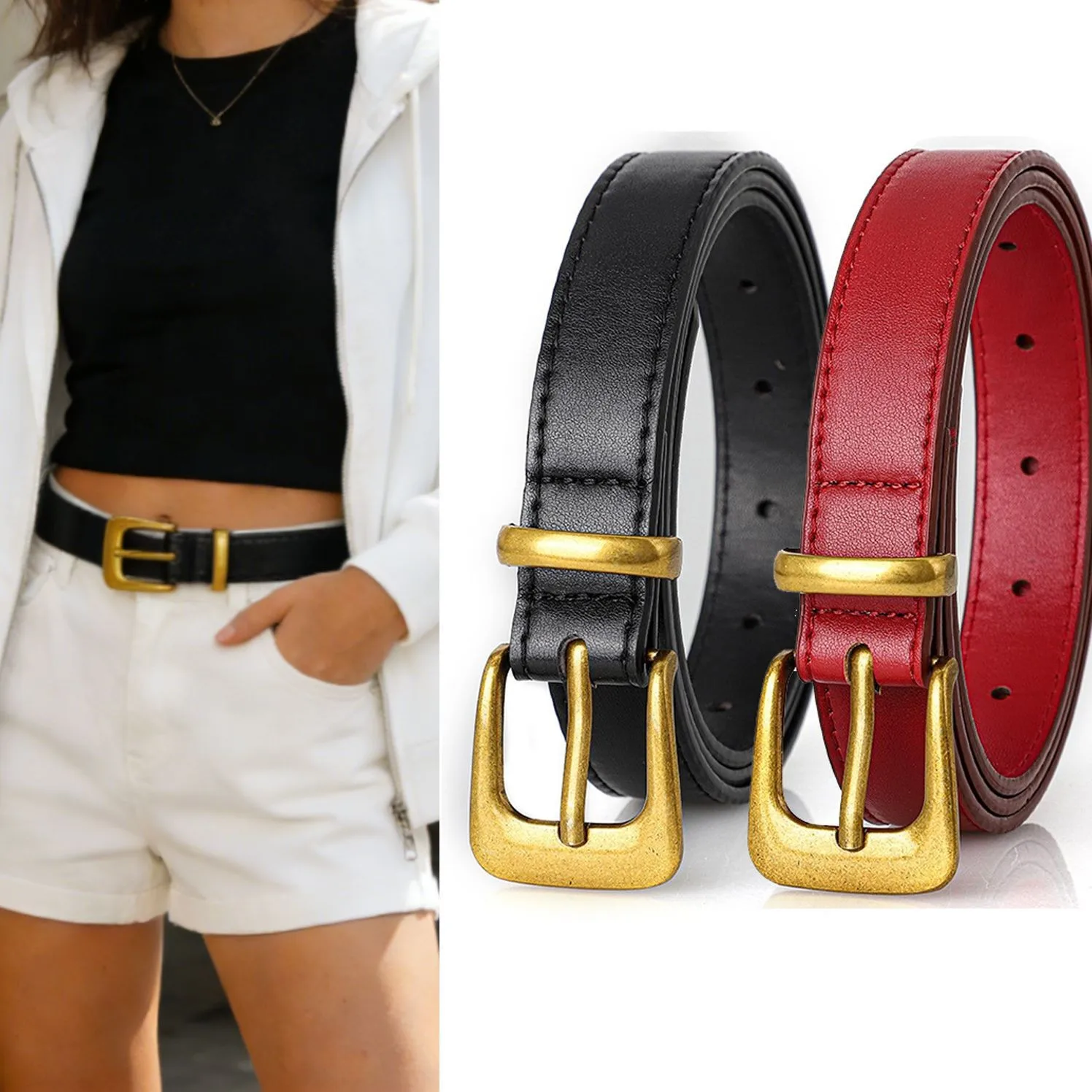 

Женский модный роскошный винтажный ремень с пряжкой, универсальный ремень из искусственной кожи простого дизайна, подходит для повседневной носки, для отдыха и вечеринок.