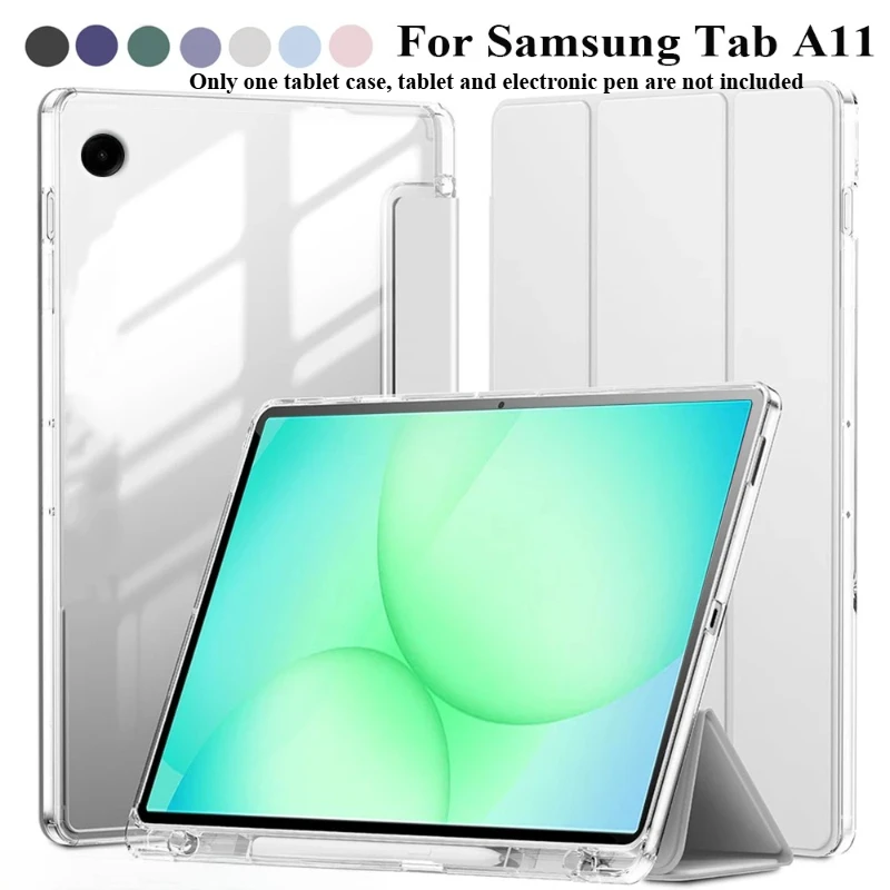 Clear Crystal Tablet Case for Samsung Tab A11 SM-X133/X136B,Support Auto Sleep/wake There Is A Pen Slot Bracket Protective Cover
