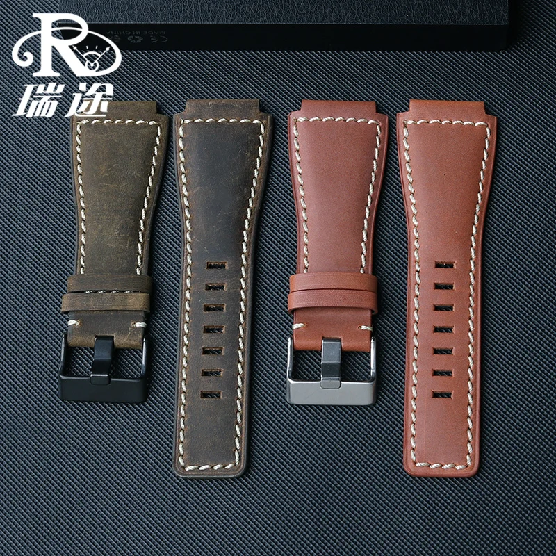 Cowhide Leather Strap Silicone Belt for Bell & Ross Series BR01 BR03 POLIC Watch Strap PL14796 PL15472 Raised B&R Watchband Male