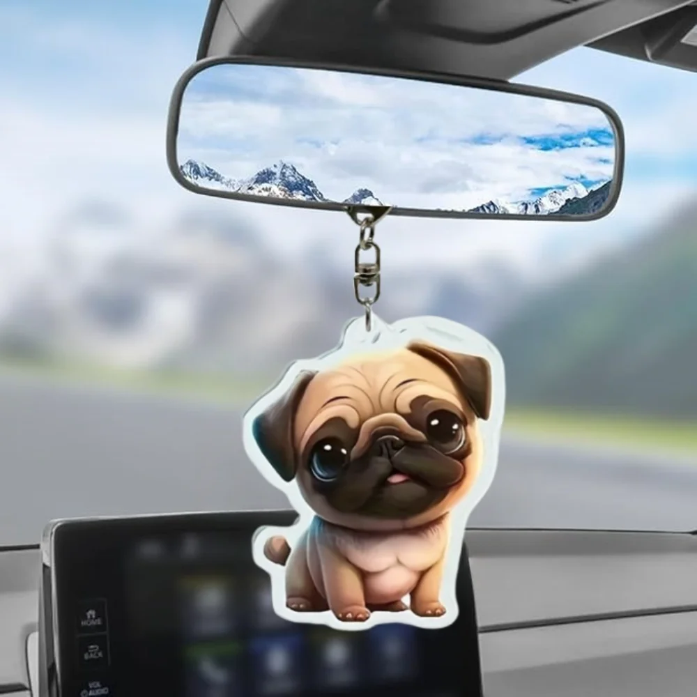 

2D Tongue-Out Pug Keychain Cute Puppy Acrylic Pendant Versatile Charm Fashion for Car Mirror,Backpack,Home,Festive,Gift & Decor