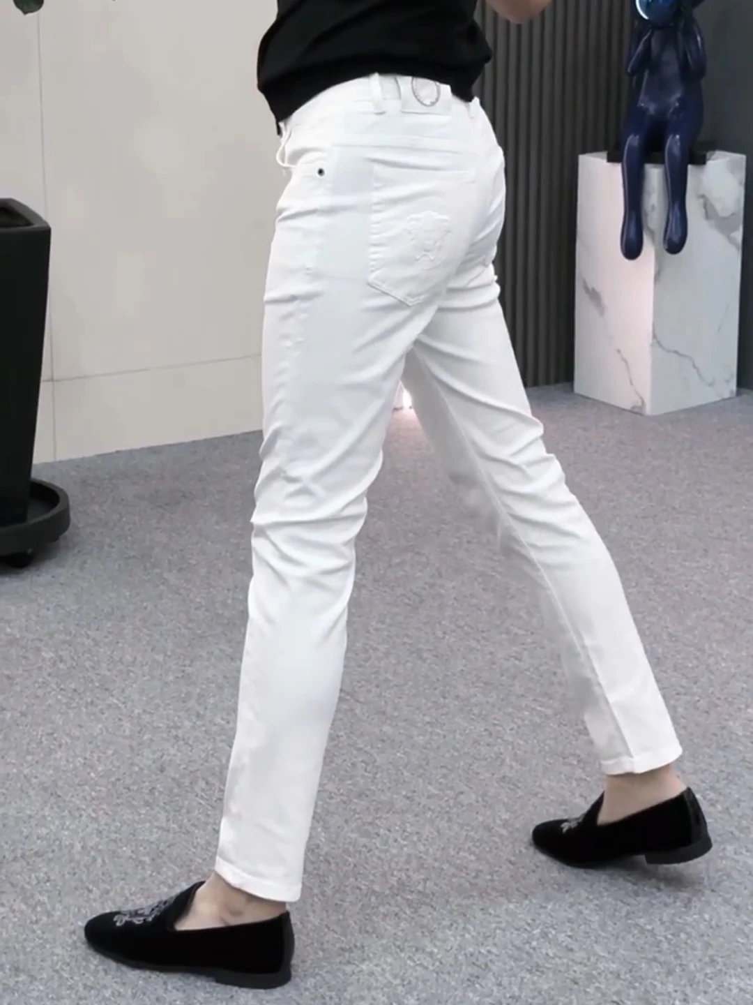 

New Spring Summer Men's Premium Clean Pure White Denim Jeans Faionable Versatile Sli Slim Fit Casual High Waist Long Pants