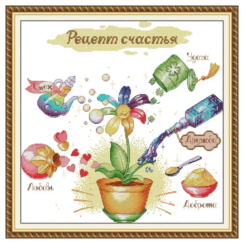 Recipe for Happiness Patterns Counted Cross Stitch Set 11CT 14CT 16CT Stamped Cross-stitch Kit Embroidery Needlework Home Decor