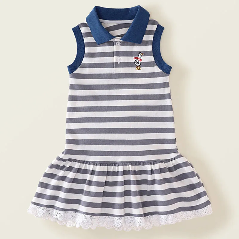 

2025 Summer Dresses Baby Clothes Girl Korean Casual Cute Stripe Sleeveless Lace Cotton Toddler Dress Boutique Kids Clothing B059