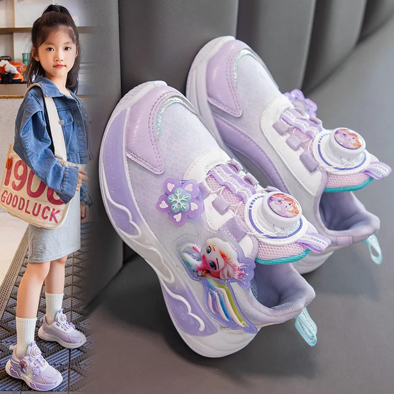 أحذية رياضية إلسا للأطفال، أحذية شبكية كرتونية للفتيات ملابس مدرسية متماسكة وصلت حديثًا للربيع