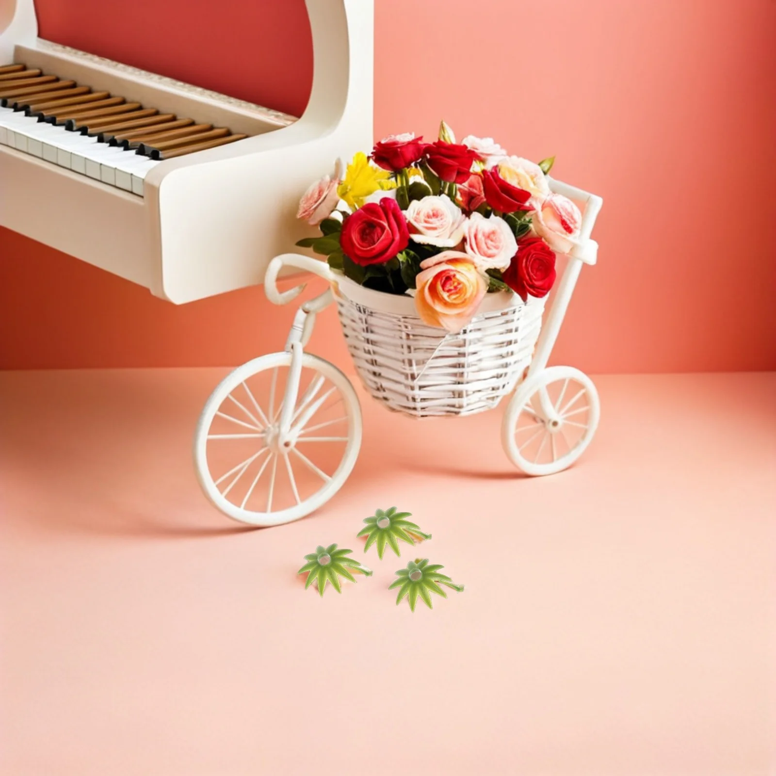 100pcs Simulation Artificial Flower Materials 2.3Cm Plastic Flower Calyxes Sepals Receptacles Green Bouquet Base Stem