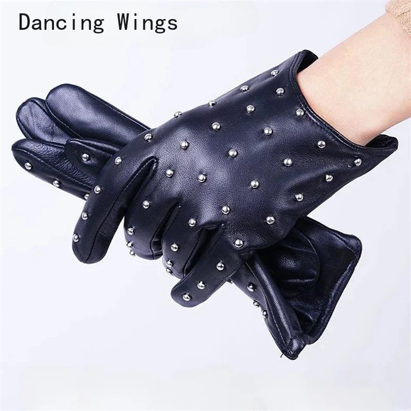 

Rivets Genuine Leather Sheepskin women's gloves Thin warm women's winter gloves driving motorcycle women's leather gloves