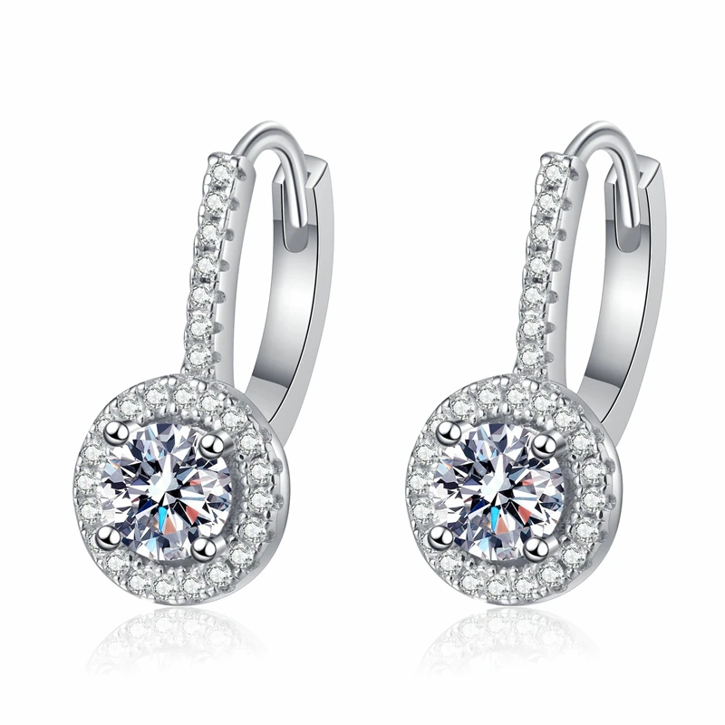 

Ourfuno 1CT Round Moissanite Earrings For Women Elegant Zircon 925 Sterling Silver Clip Earrings Party Wedding Fine Jewelry Gift