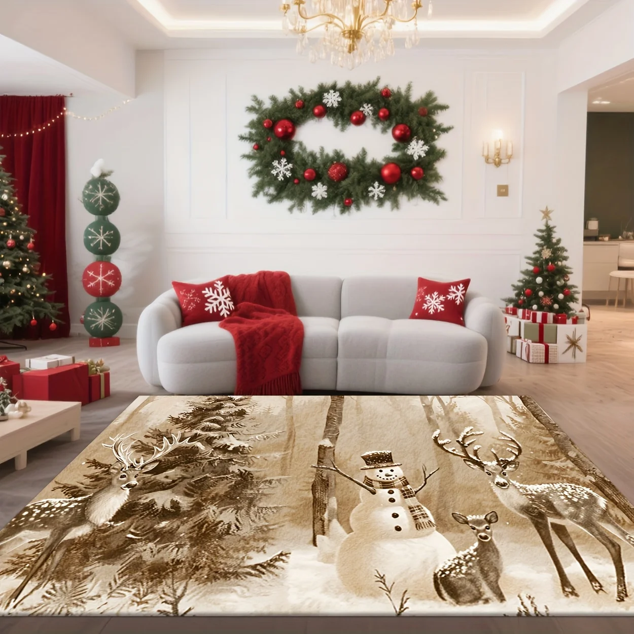 Christmas Home Decor Rug, Cozy Attractive Mat for Living Room Bedroom Entry Dining Table, Fit for Mall Cafe Commercial Scenes