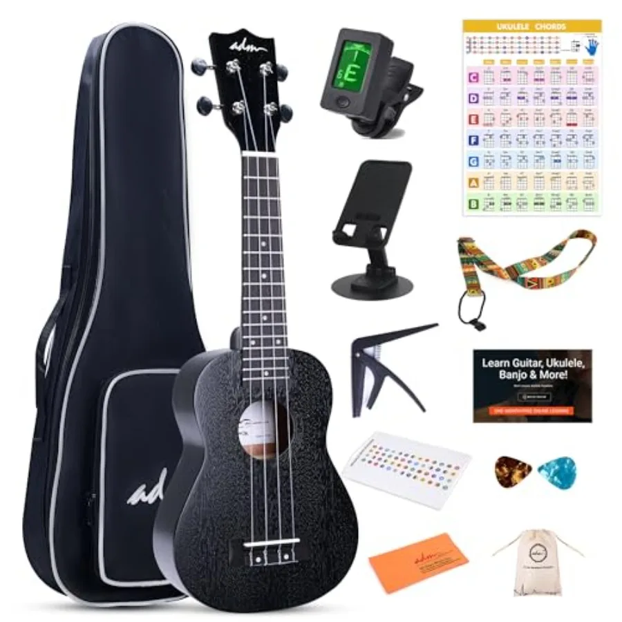 Ukulele Beginner Kit for kids, students and adults: Mahogany Hawaiian wood ukelele bundle with free starter lessons, Yellow Bro