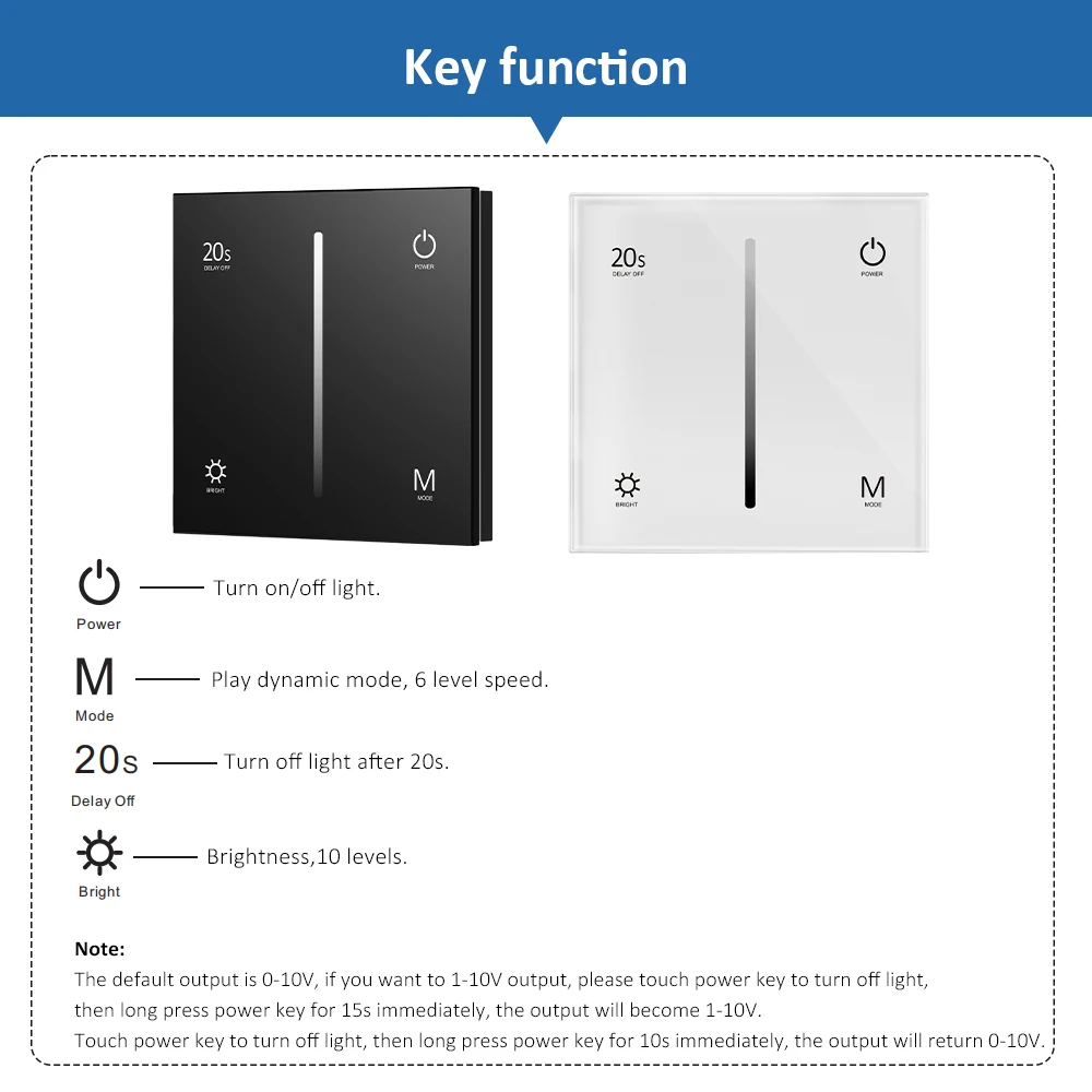 Dimmer 1-10v LV Dimming Driver 0-10V Dimmer with Remote Control T18 Wall Panel Dimmable Touch Dimer for DC 5V 12V 24V 36V Light