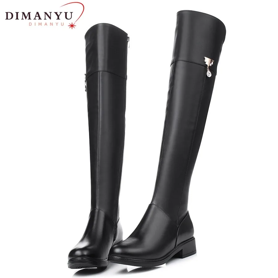 

DIMANYU Women Over The Knee Boots 2024 Winter Genuine Leather Knee-Length Boots Women Warm Plus Size Non-slip Women's Long Boots