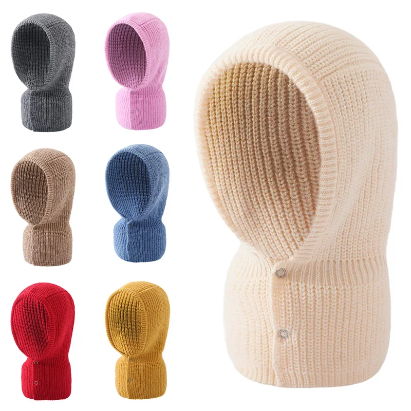 Balaclava Hats for Women Knitted Hooded Hat Winter Balaclava Cap Warm Neck Collar Outdoor Neck Warmer Knit Pullover Beanies Cap